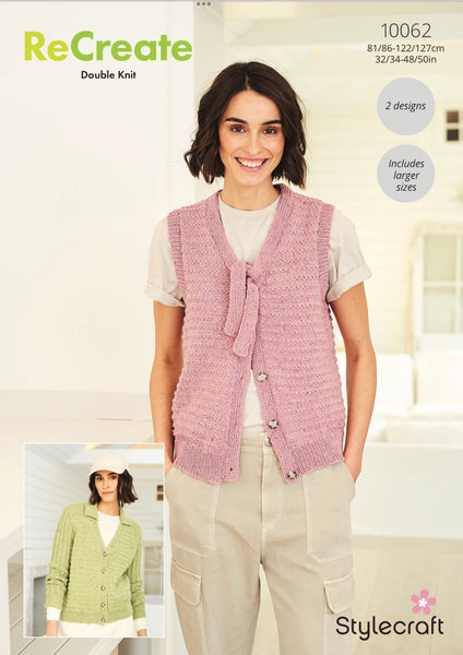 Stylecraft Recreate D/K Ladies V neck Cardigan & Waistcoat Knitting Pattern 10062