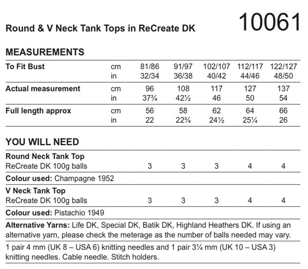 Stylecraft Recreate D/K Ladies Tank Top Knitting Pattern 10061