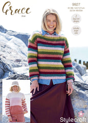 Stylecraft Grace Aran Sweater Knitting Pattern 9927