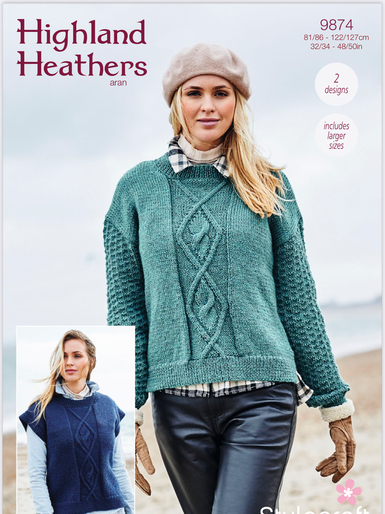 Stylecraft Ladies Cardigan with pockets Pattern Knitted in Highland  Heathers Aran 9871
